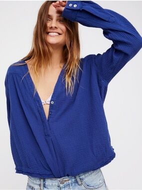 Free People Changing Horizons Sapphire Blue Pullover